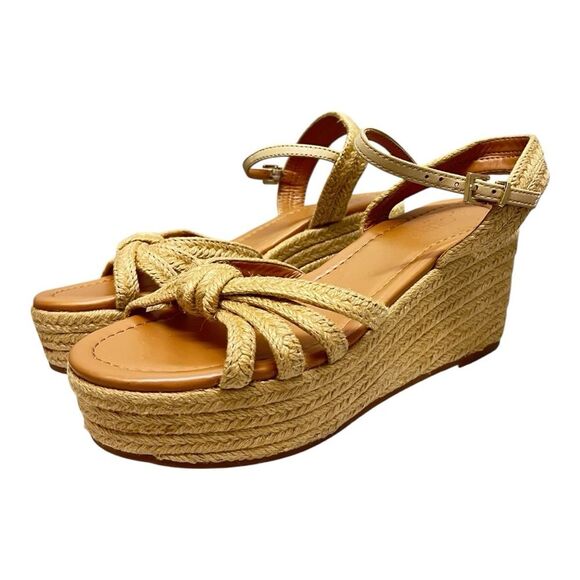 J. Crew | Strappy Raffia Espadrilles Platform Wedges Sandals Size 6.5 Shoes - Picture 4 of 11
